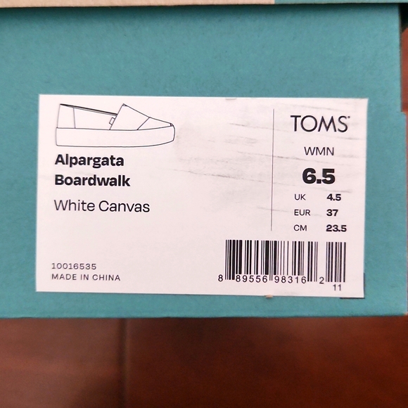 NWT TOMS White Alpargata Boardwalk White Canvas platform espadrilles. Size 6.5. - Picture 7 of 7